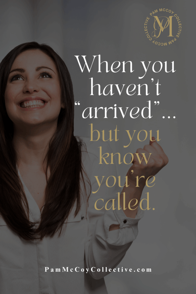 Woman in midlife smiling and looking up toward the sky with her fist raised in celebration, symbolizing faith, purpose, and answering a calling during a new chapter of midlife.